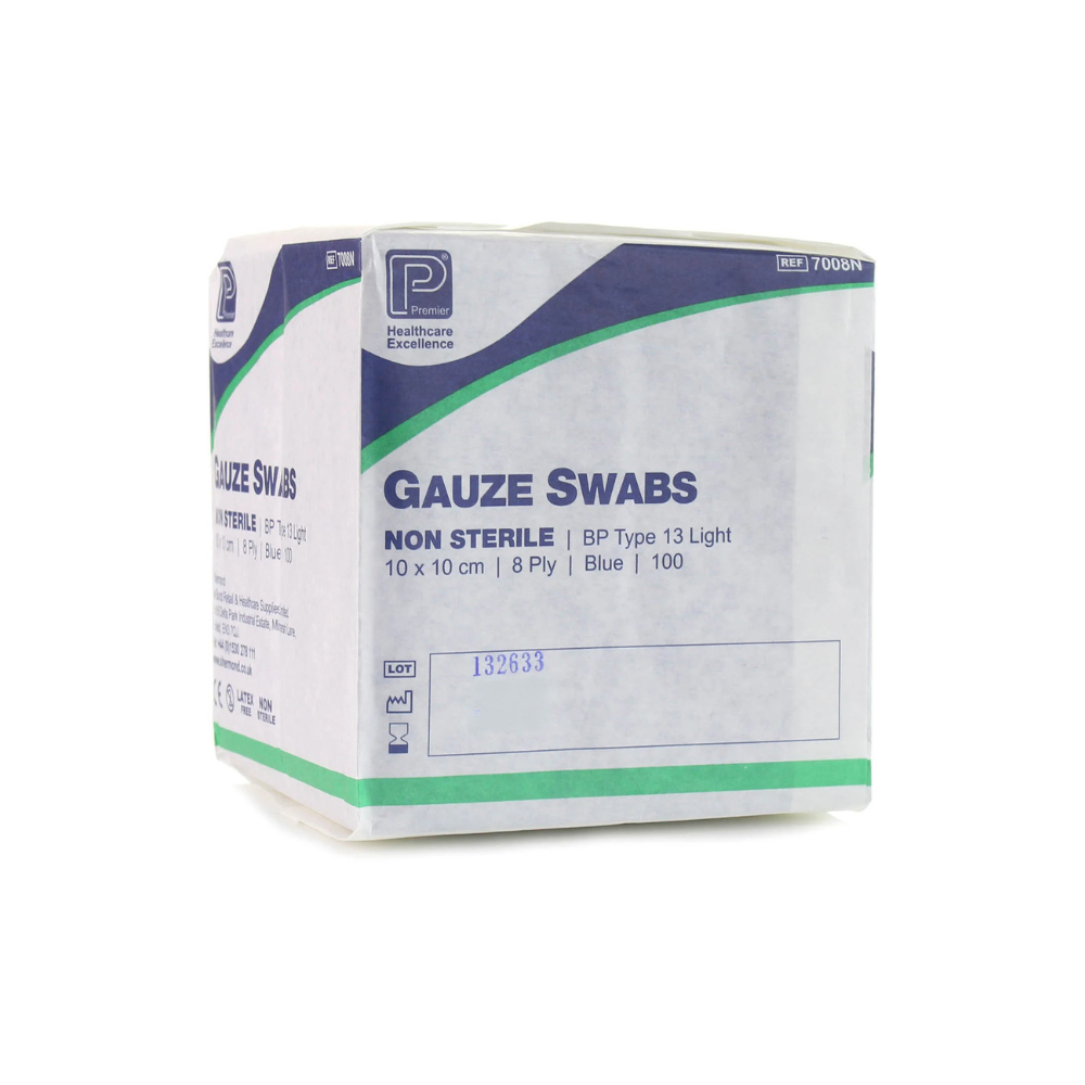 Gauze Swab Blue BP 10 x 10cm 8 Ply Pack of 100