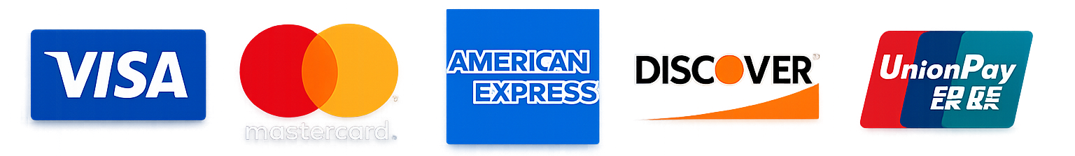 Accepted payment methods: Visa, Mastercard, American Express, Discover, UnionPay
